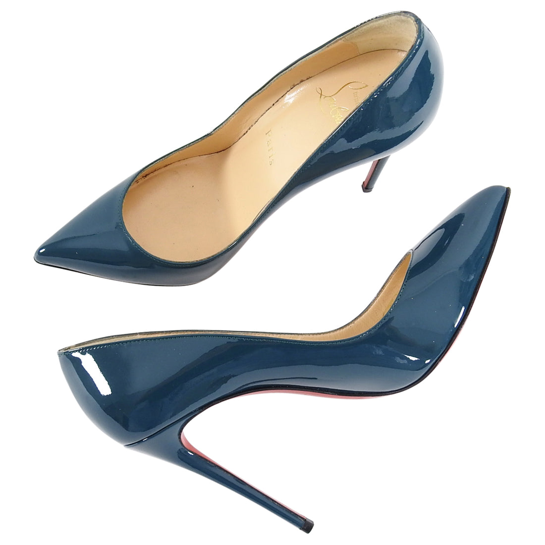 Christian Louboutin Pigalle Follies 100 Teal Patent Pumps - 36