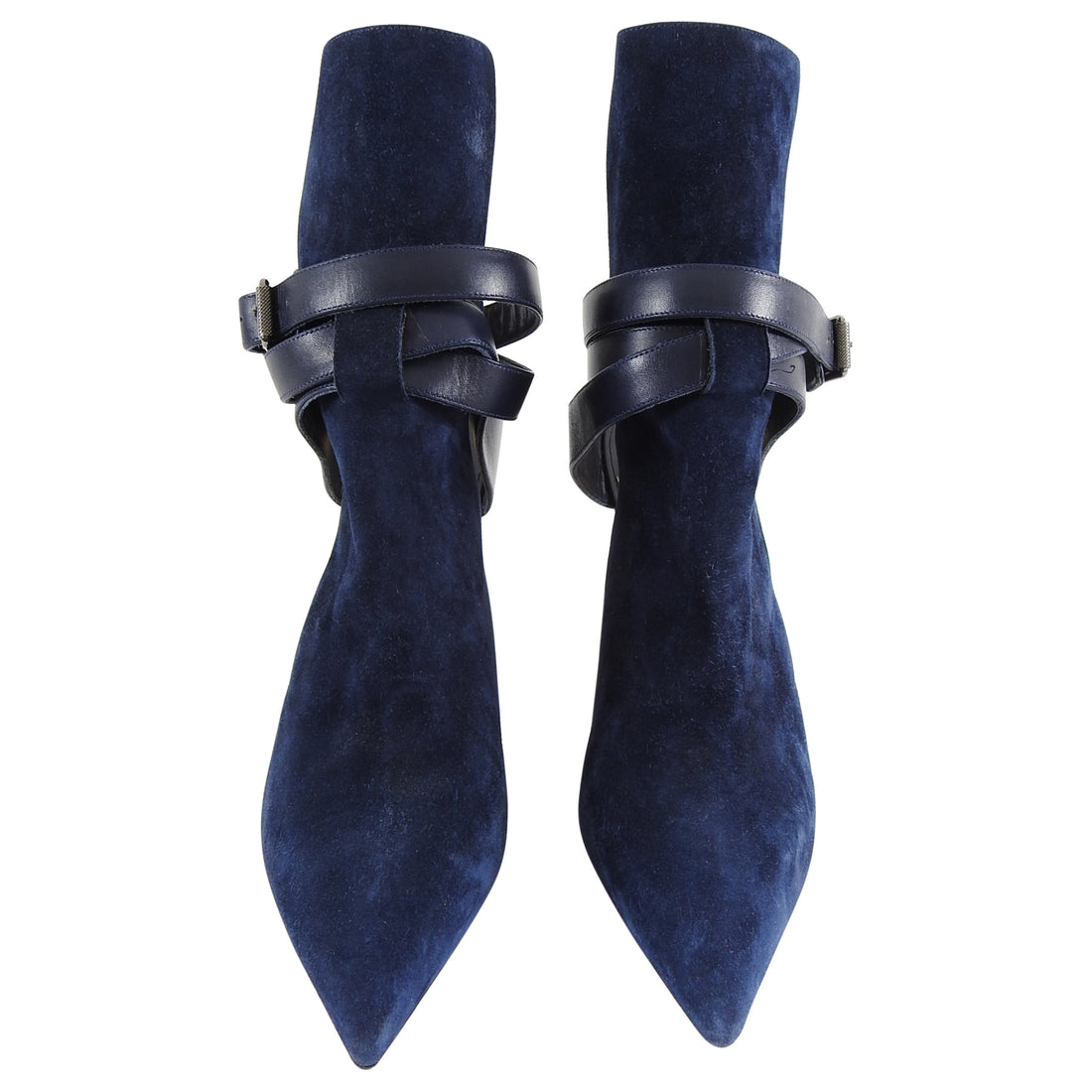 Christian Louboutin Pointipik 100 Navy Suede Ankle Wrap Mule Boots - 40