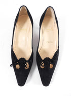 Christian Louboutin Black Suede Bow Kitten Heel Pumps - 36.5