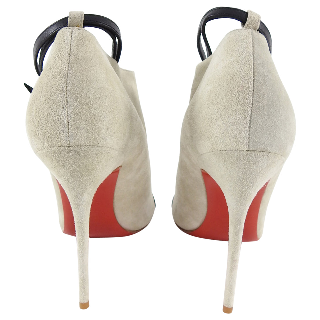 Christian Louboutin Suede Shootie with Ankle Strap and Silver Instep - 40