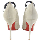 Christian Louboutin Suede Shootie with Ankle Strap and Silver Instep - 40