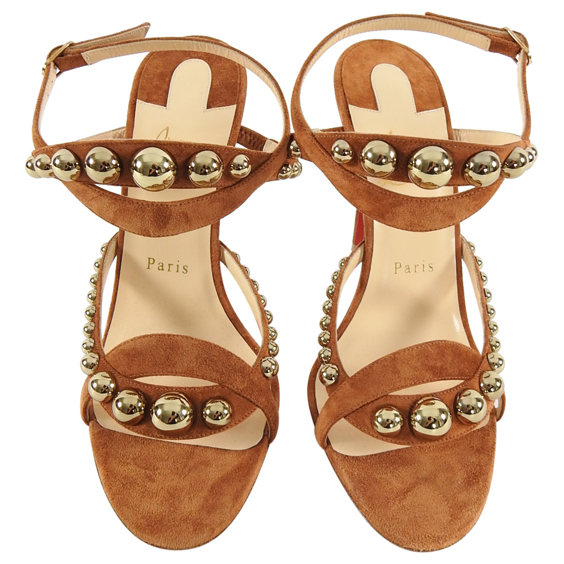 Christian Louboutin Tan Suede Galleria 100 Stud Sandal Heels - 40