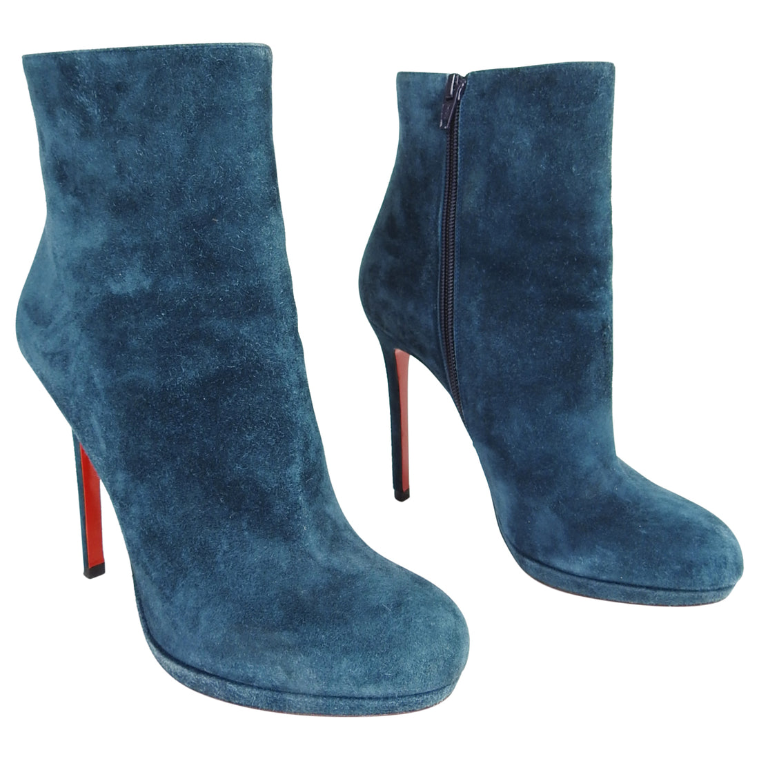 Christian Louboutin Teal Blue Suede High Heel Ankle Boots - 40 / 9.5