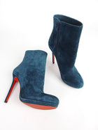 Christian Louboutin Teal Blue Suede High Heel Ankle Boots - 40 / 9.5