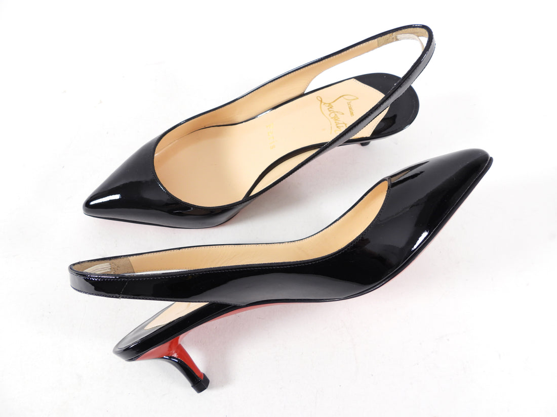 Christian Louobutin Yasmine PE 45 Black Patent Sling Heels - 35 / 34.5