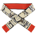 Louis Vuitton Red and Beige Monogram Trunks Silk Bandeau Scarf