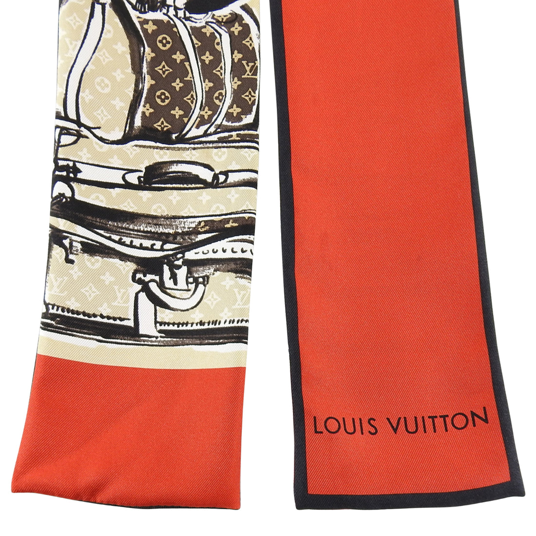 Louis Vuitton Red and Beige Monogram Trunks Silk Bandeau Scarf – I MISS YOU  VINTAGE
