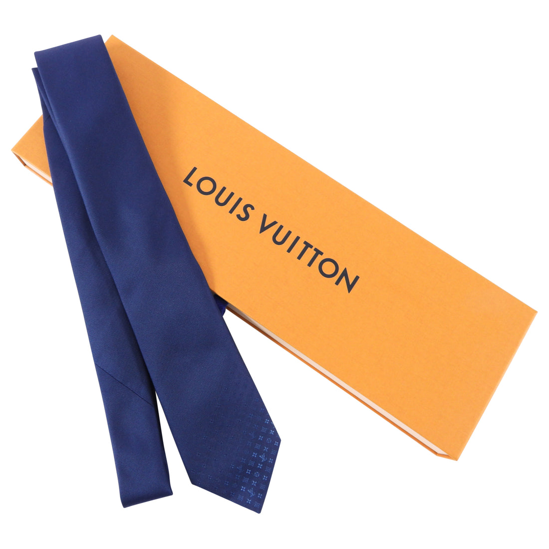 Louis Vuitton Mens Blue Monogram Silk All Over Logo Classic Neck
