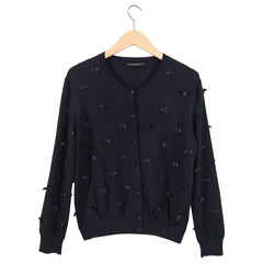 Louis Vuitton Black Cardigan with Satin Bows - M