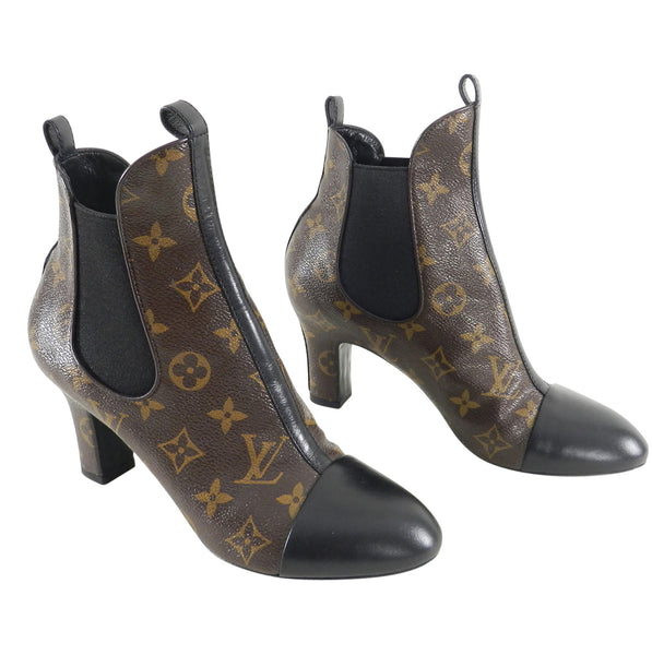 Louis Vuitton Brown/Black Monogram Canvas And Patent Revival Ankle Boots  Size 36