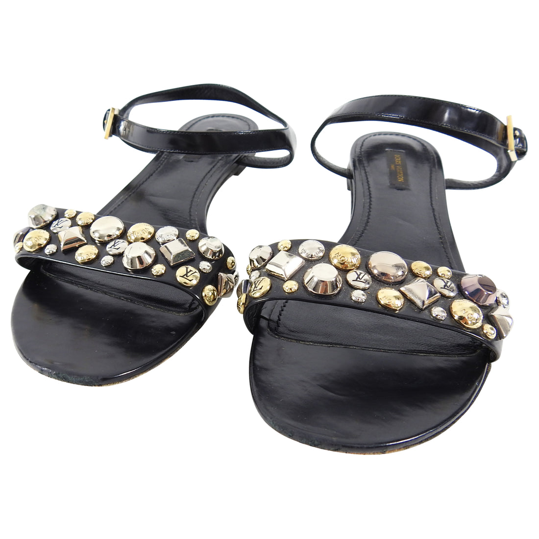 LOUIS VUITTON Studded Sandals Shoes Womens Size 41 Black Leather Ankle  Strap