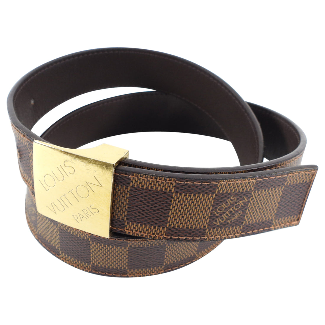 Louis VUITTON. Brown checkerboard coated canvas belt, si…