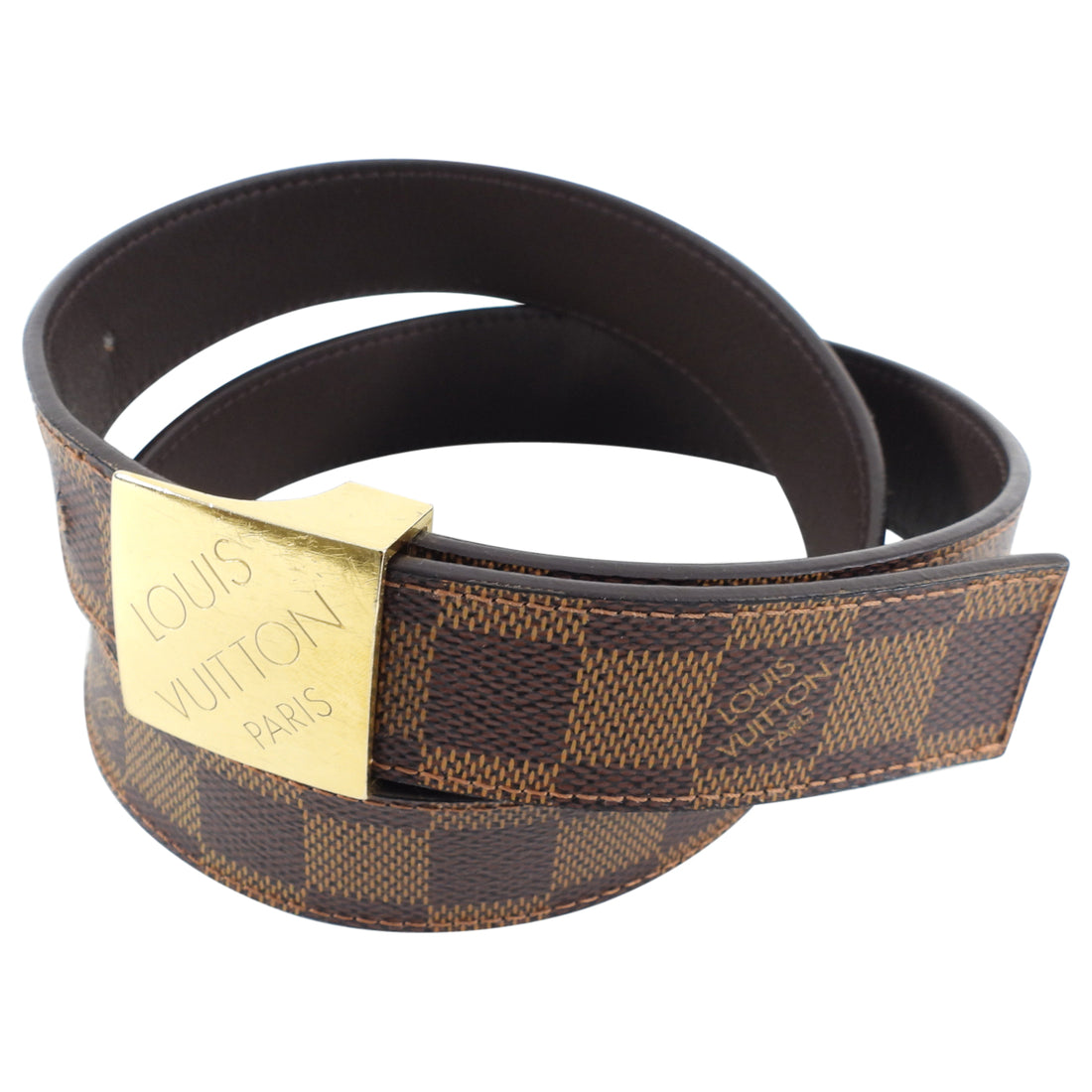 Gold Buckle Brown Checkered Lv Belt LV Initiales 40mm Reversible