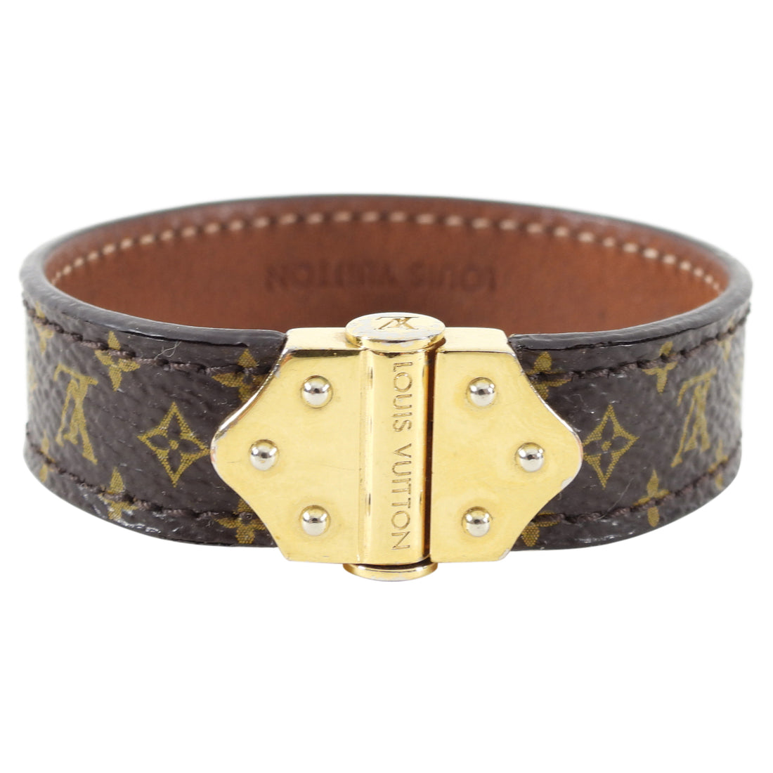 Monogram leather bracelet Louis Vuitton Anthracite in Leather - 30760842