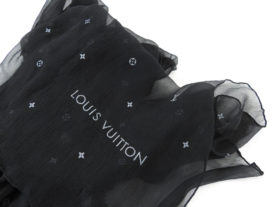Louis Vuitton Black Light Silk Chiffon Logo Long Scarf 