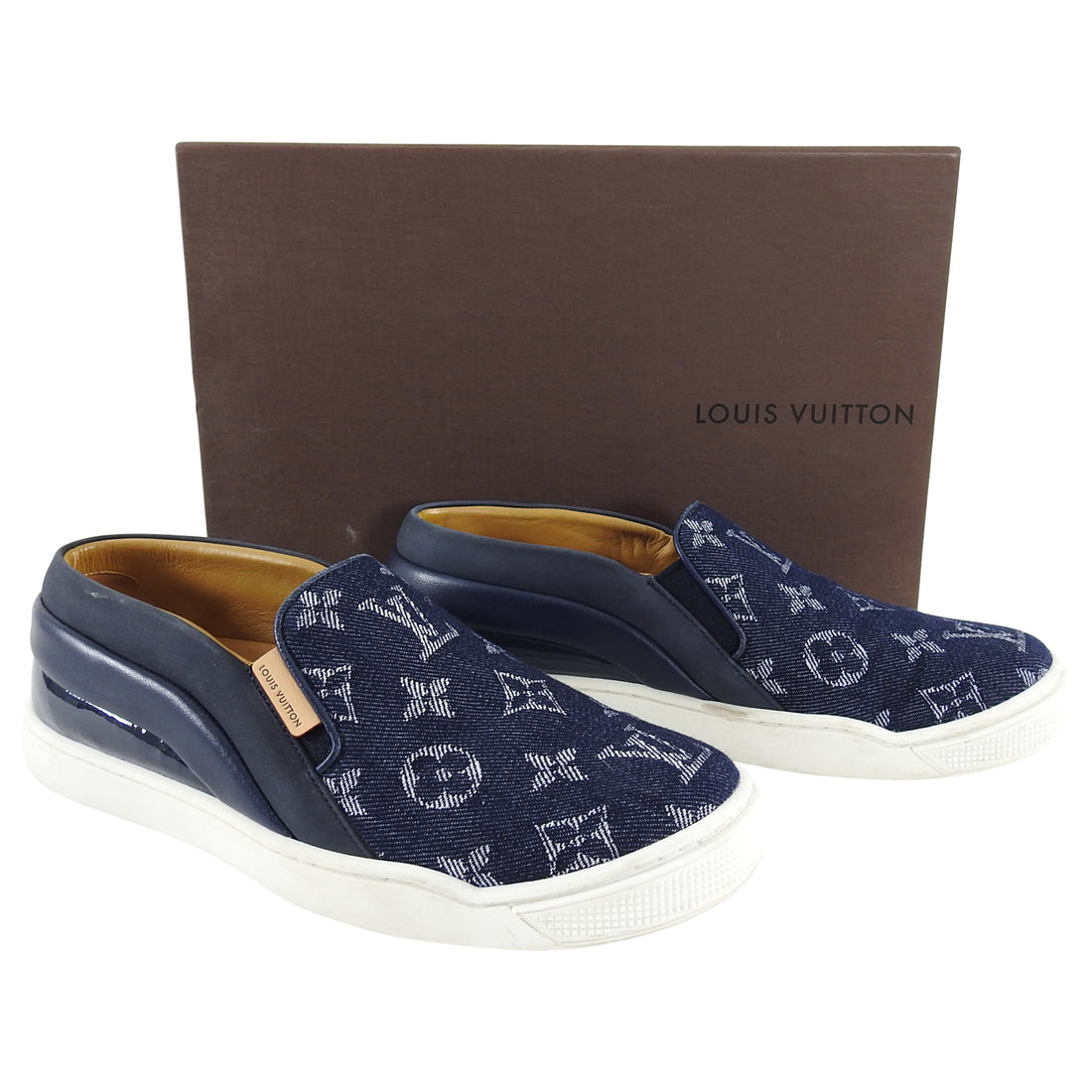Louis Vuitton Denim Monogram Tempo Slip On Sneakers Size 34 Louis Vuitton