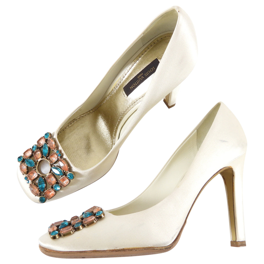 Louis Vuitton Ivory Satin and Jewel Pumps - USA 5.5 – I MISS YOU VINTAGE