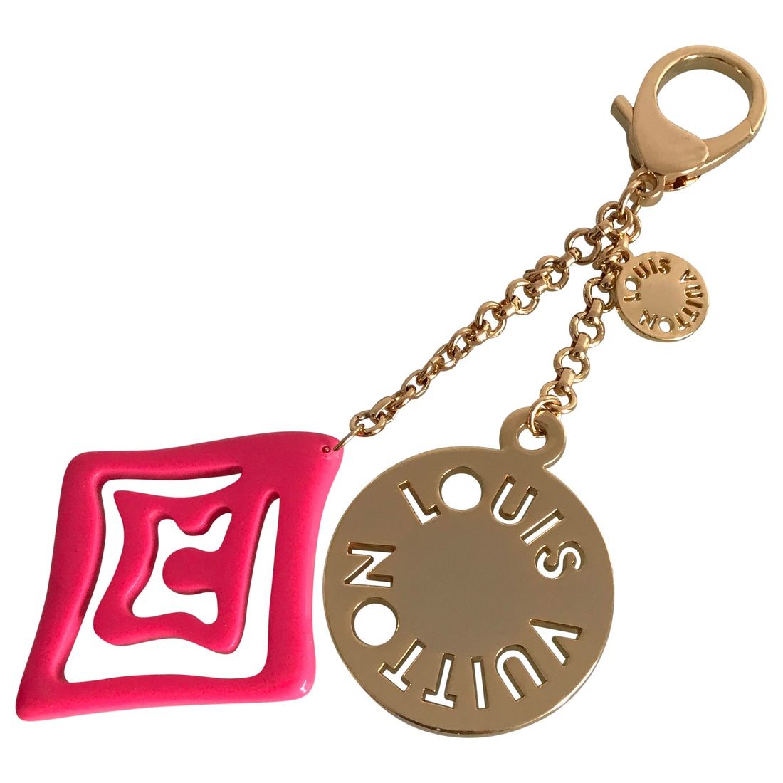 Louis Vuitton Pink Acrylic and Gold Logo Medallion Key Chain