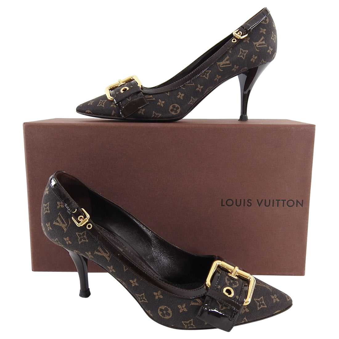 Louis Vuitton Sepia Monogram Mini Lin Ankle Wrap Pumps Size 9.5/40