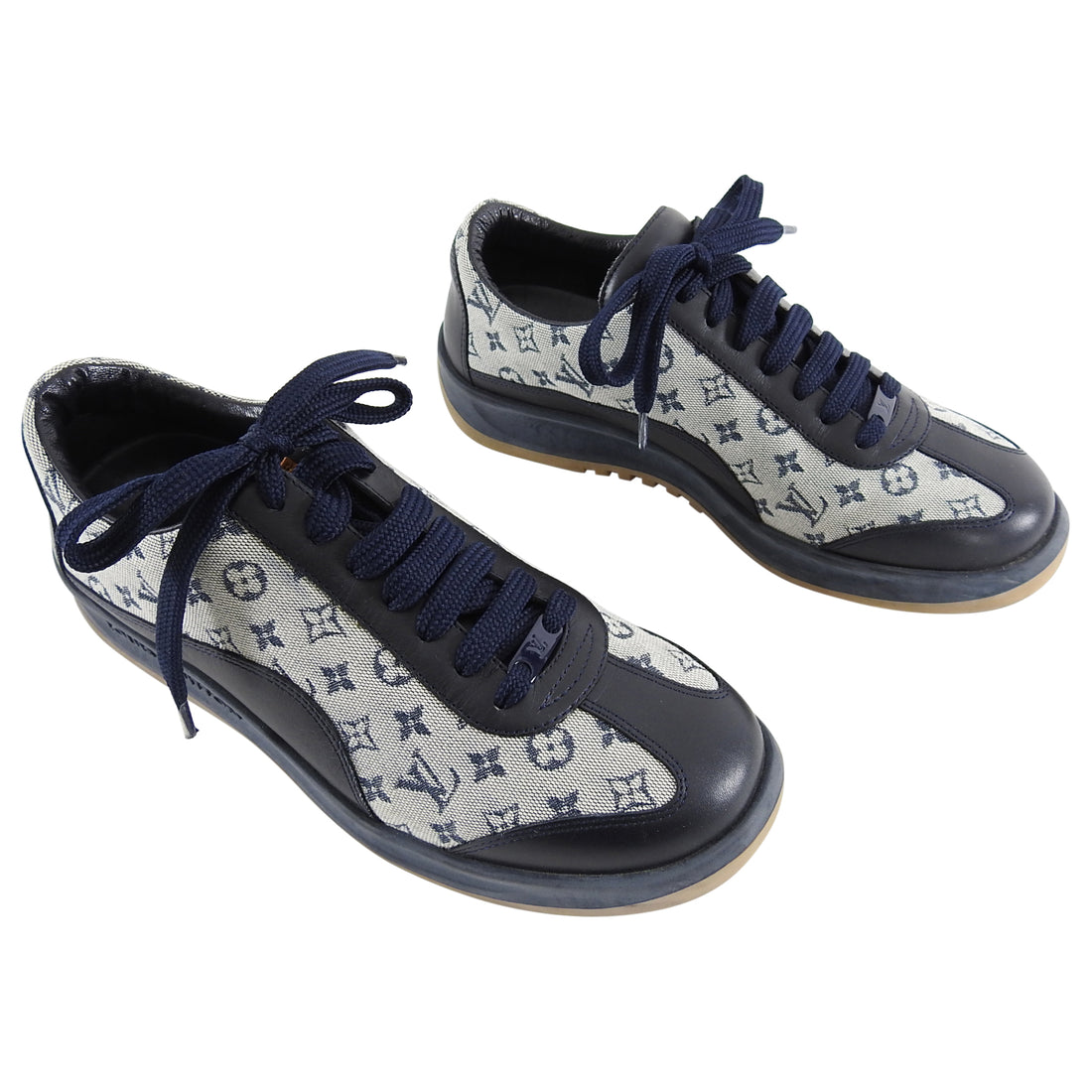 Louis Vuitton Navy Monogram Canvas Leather Trim Sneakers