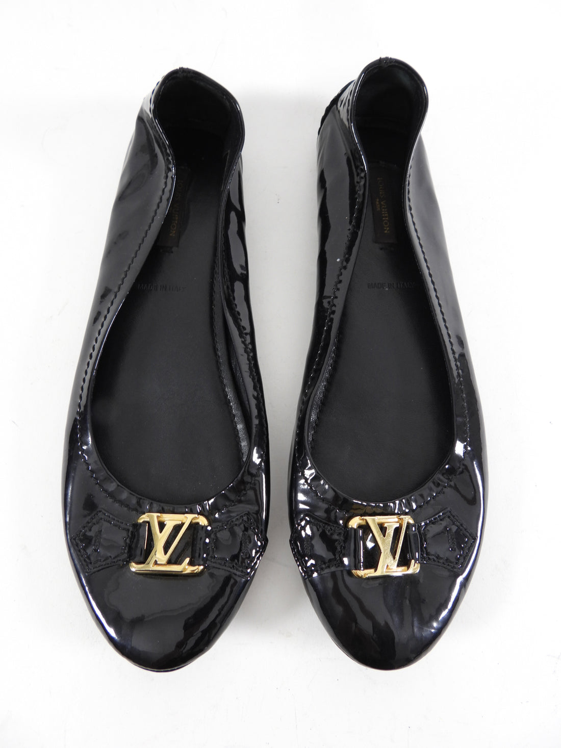 Louis Vuitton Black Patent Leather Logo Ballet Flats - 40