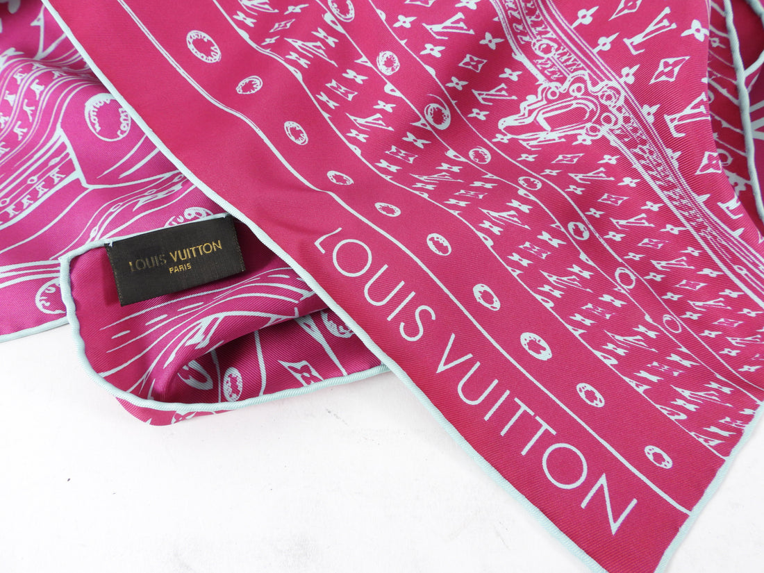 Louis Vuitton Pink Silk Trunks 65cm Scarf