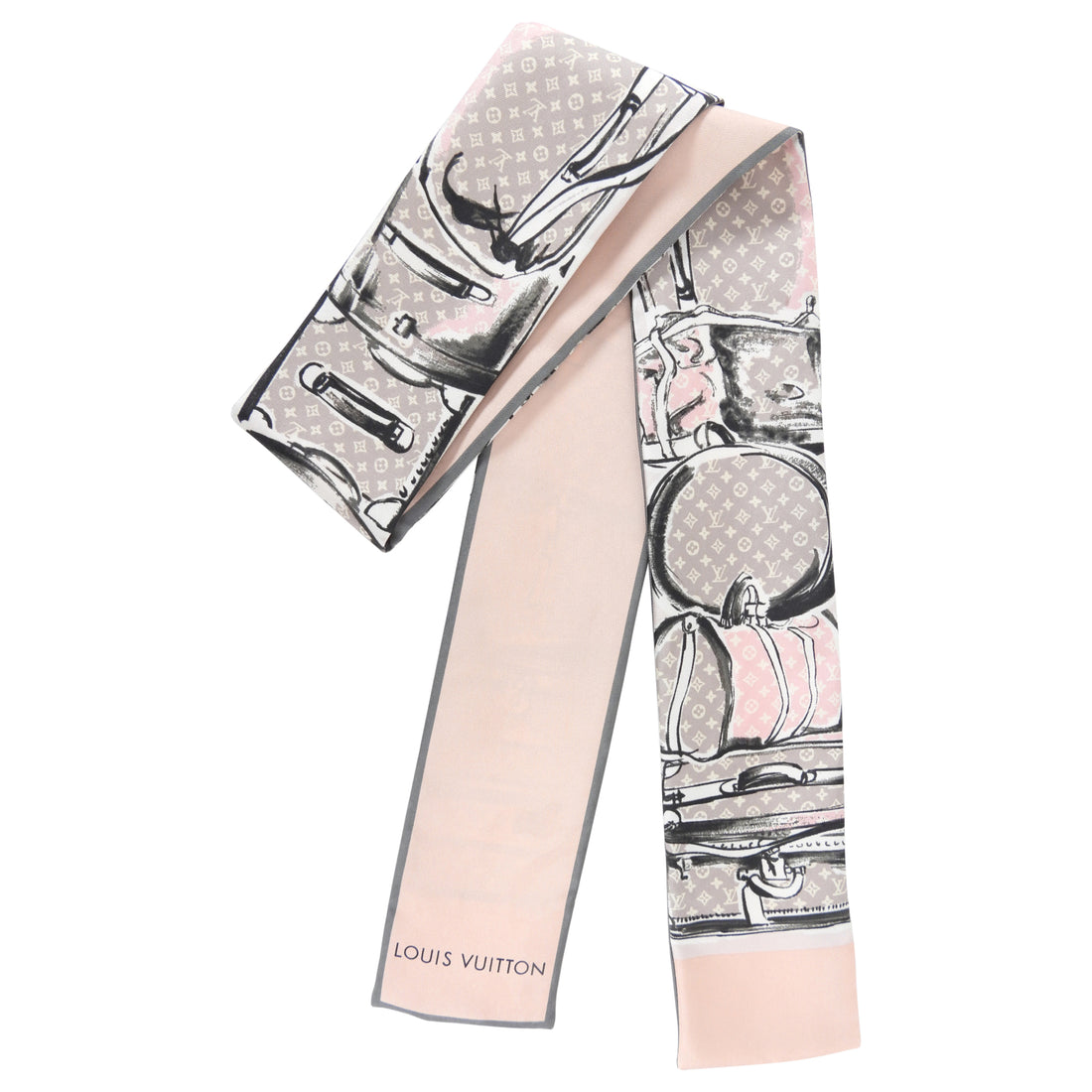 Louis Vuitton NWT Grey Pink Monogram 100% Silk Bandeau Scarf