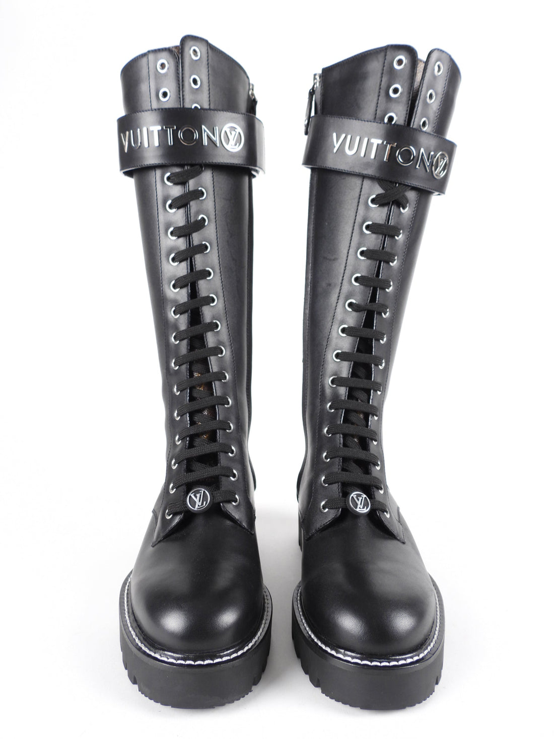 Louis Vuitton LV Monogram Leather Lace-Up Boots - Black Boots