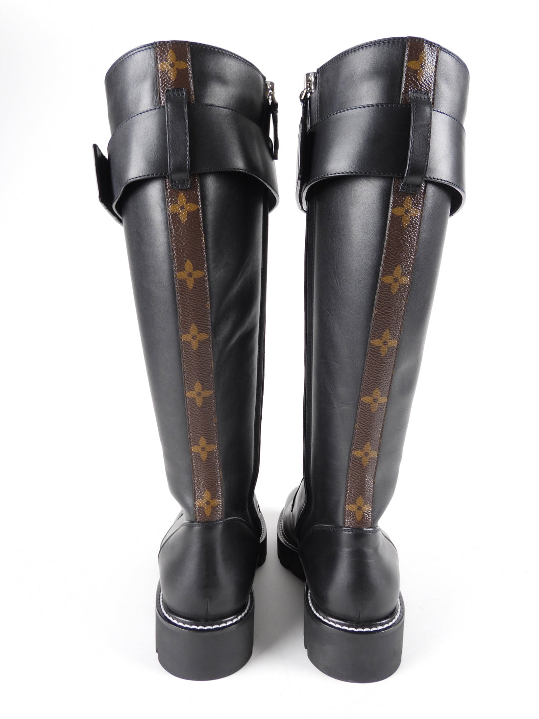 Louis Vuitton Black Leather and Monogram Territory Tall Lace Up