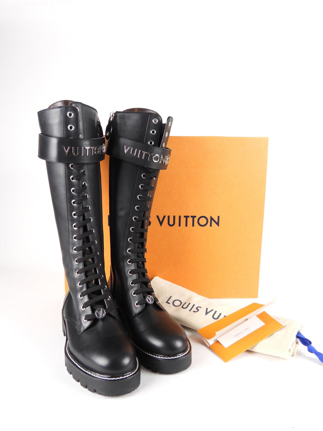 Louis Vuitton Black Leather and Monogram Territory Tall Lace Up