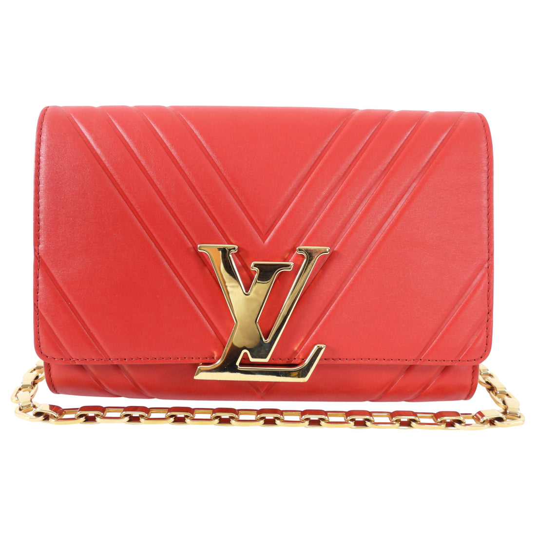 Louis Vuitton Red Leather Airy V Pochette Louise Chain Strap Bag