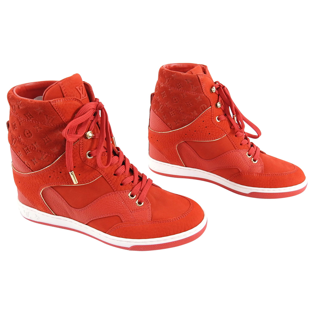 LOUIS VUITTON CLIFF SHOES 35.5 RED LEATHER WEDGE SNEAKERS ref