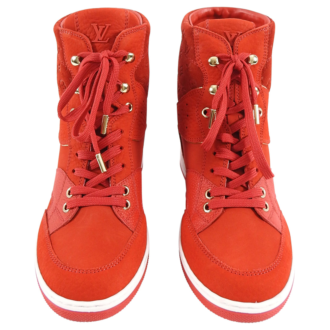 LOUIS VUITTON CLIFF SHOES 35.5 RED LEATHER WEDGE SNEAKERS ref