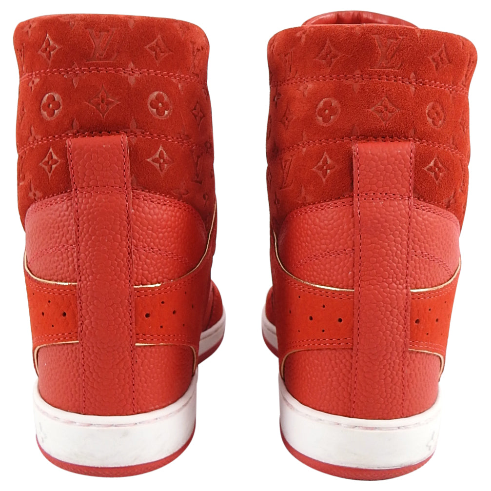 Louis Vuitton Red Monogram Suede Leather Wedge Sneakers Size 5.5/36 -  Yoogi's Closet