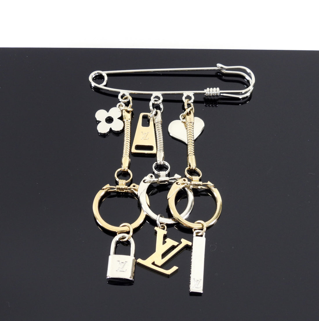 Louis Vuitton Charms Silver Gold Saftey Pin Logo Removable Charms