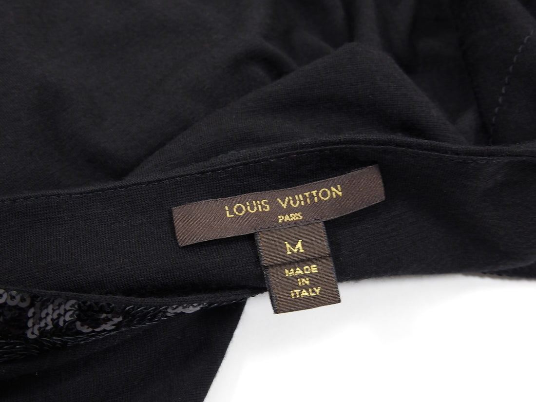 Louis Vuitton Black Knit Tee with Damier Sequin Trim - M