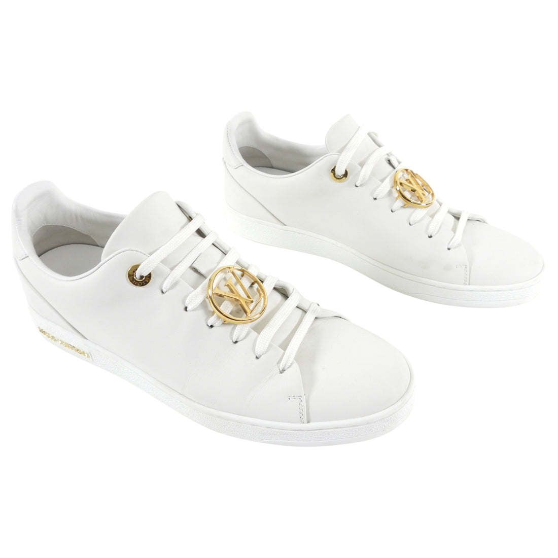 Louis Vuitton White Low Top Sneakers with Gold Logo - 8.5 – I MISS