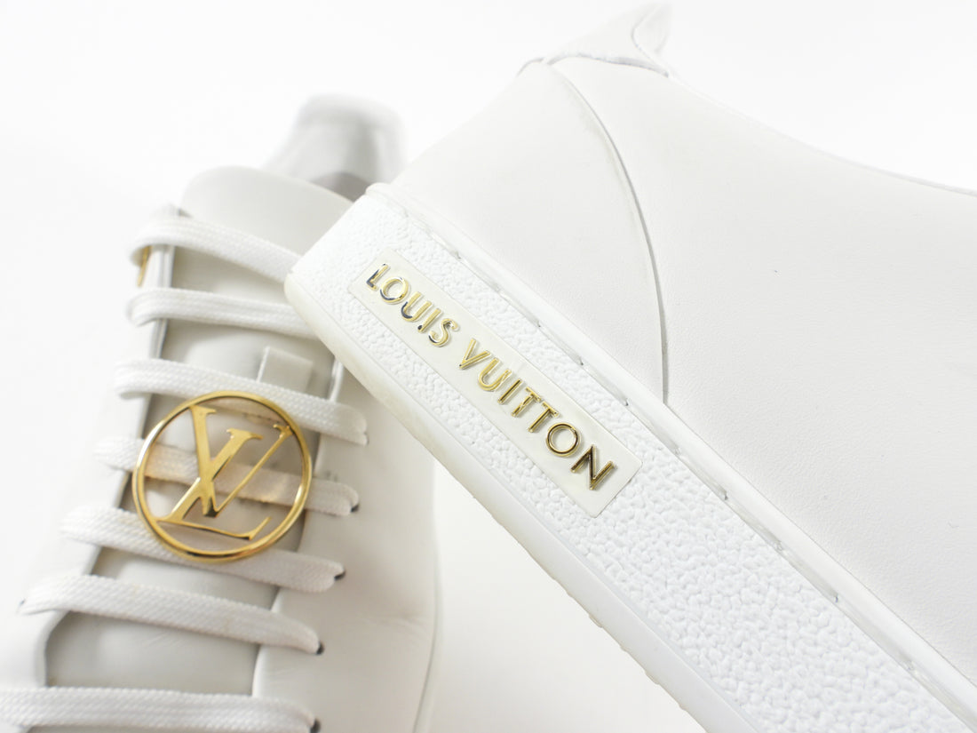 Louis Vuitton White Leather And Suede Low Top Sneakers Size 44.5 - ShopStyle