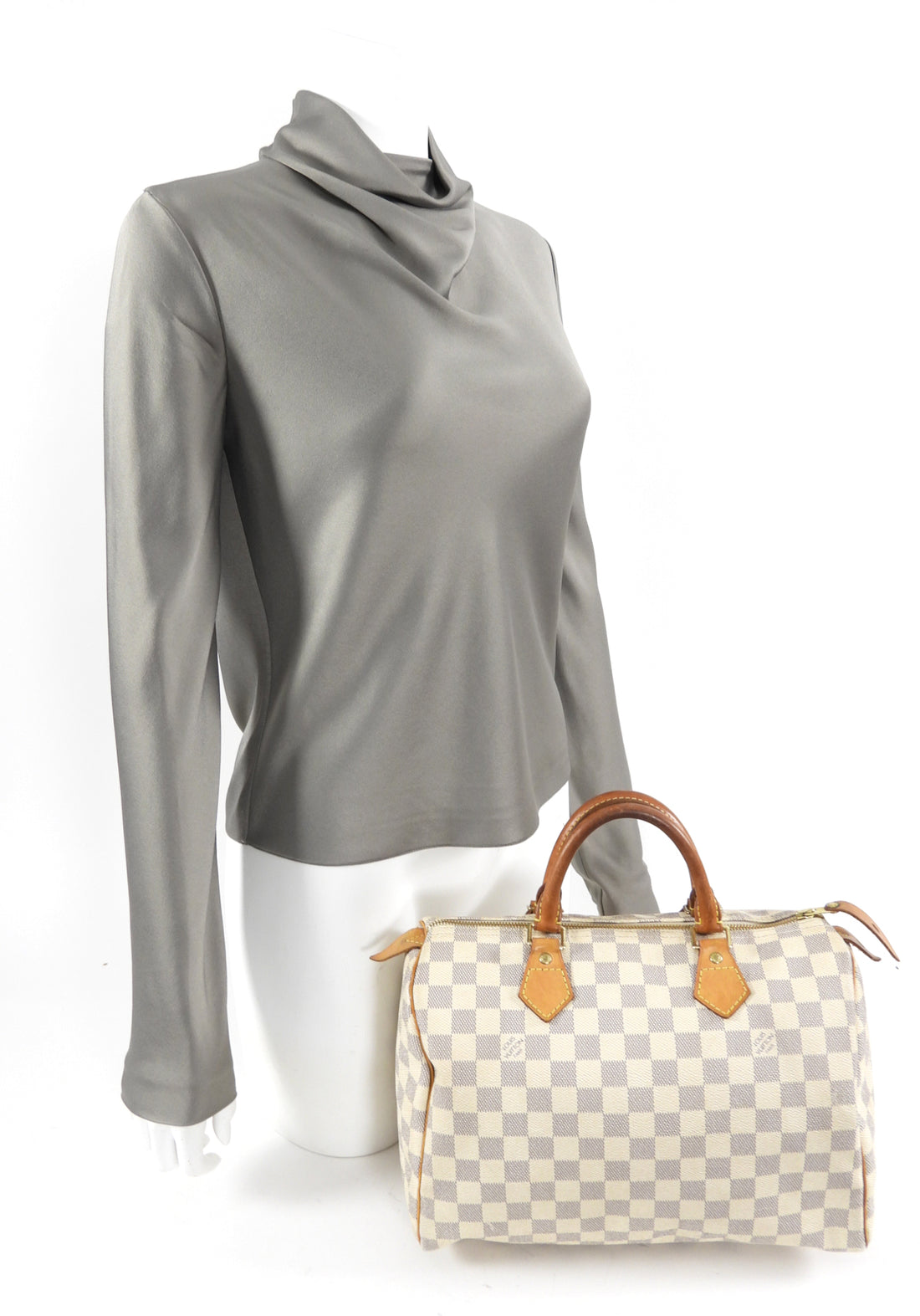 White Louis Vuitton Damier Azur Speedy 30 Boston Bag – Designer