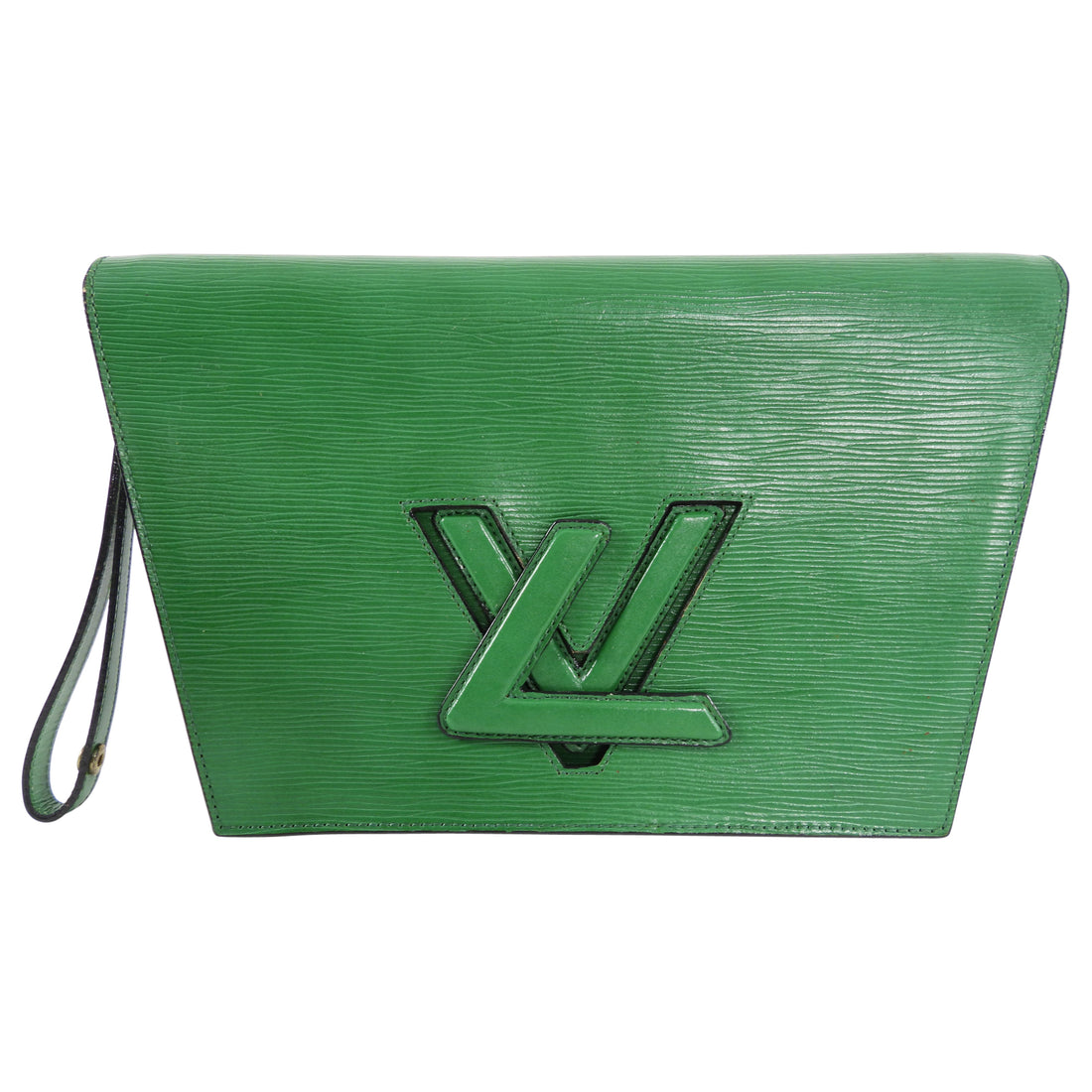 Louis Vuitton Vintage 1999 GM Green Epi Trapeze Twist Clutch Bag