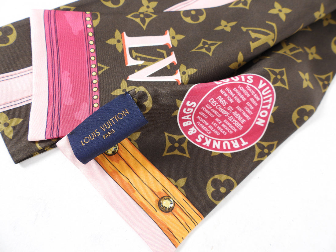 Louis Vuitton LV Monogram Print trunks silk Square Neck Scarf Bandeau –