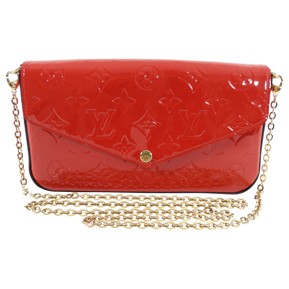 LOUIS VUITTON- Red patent leather bag in its pouch, circ…