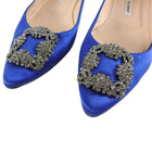 Manolo Hangisi Crystal Royal Blue Flat Satin Shoes - 40