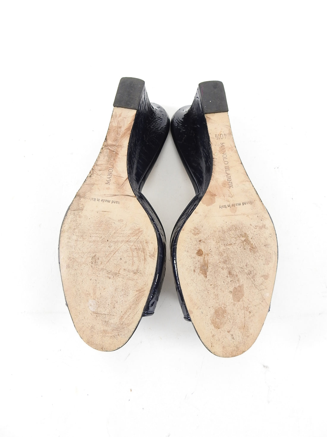 Manolo Blahnik Navy Coated Cork Wedge Sandals - 40.5 / 10