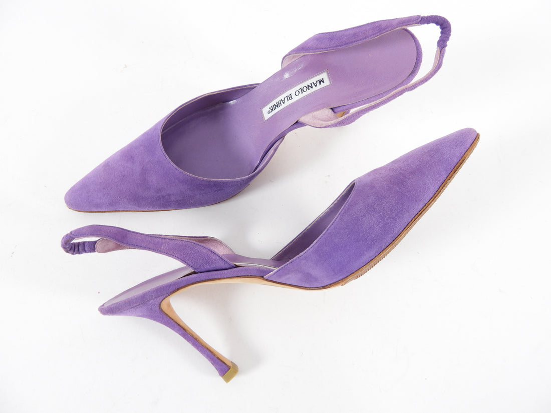Manolo Blahnik Purple Suede Slingback 90mm Heels - 41