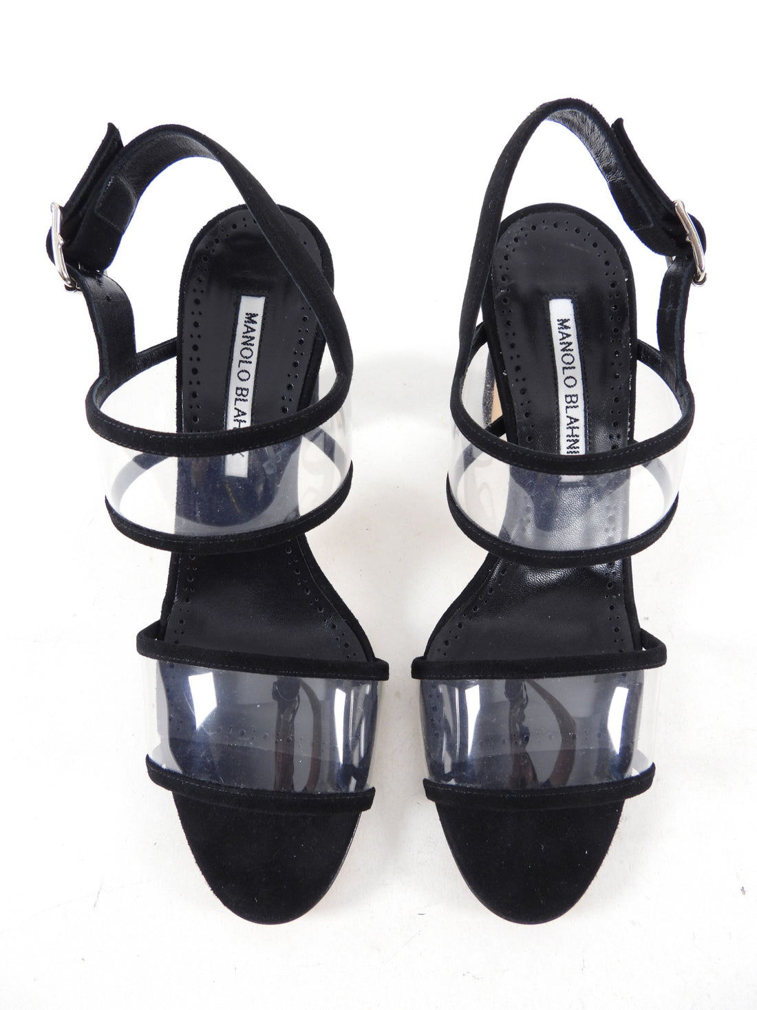 Manolo Blahnik Black Suede and Clear Heels - USA 7.5