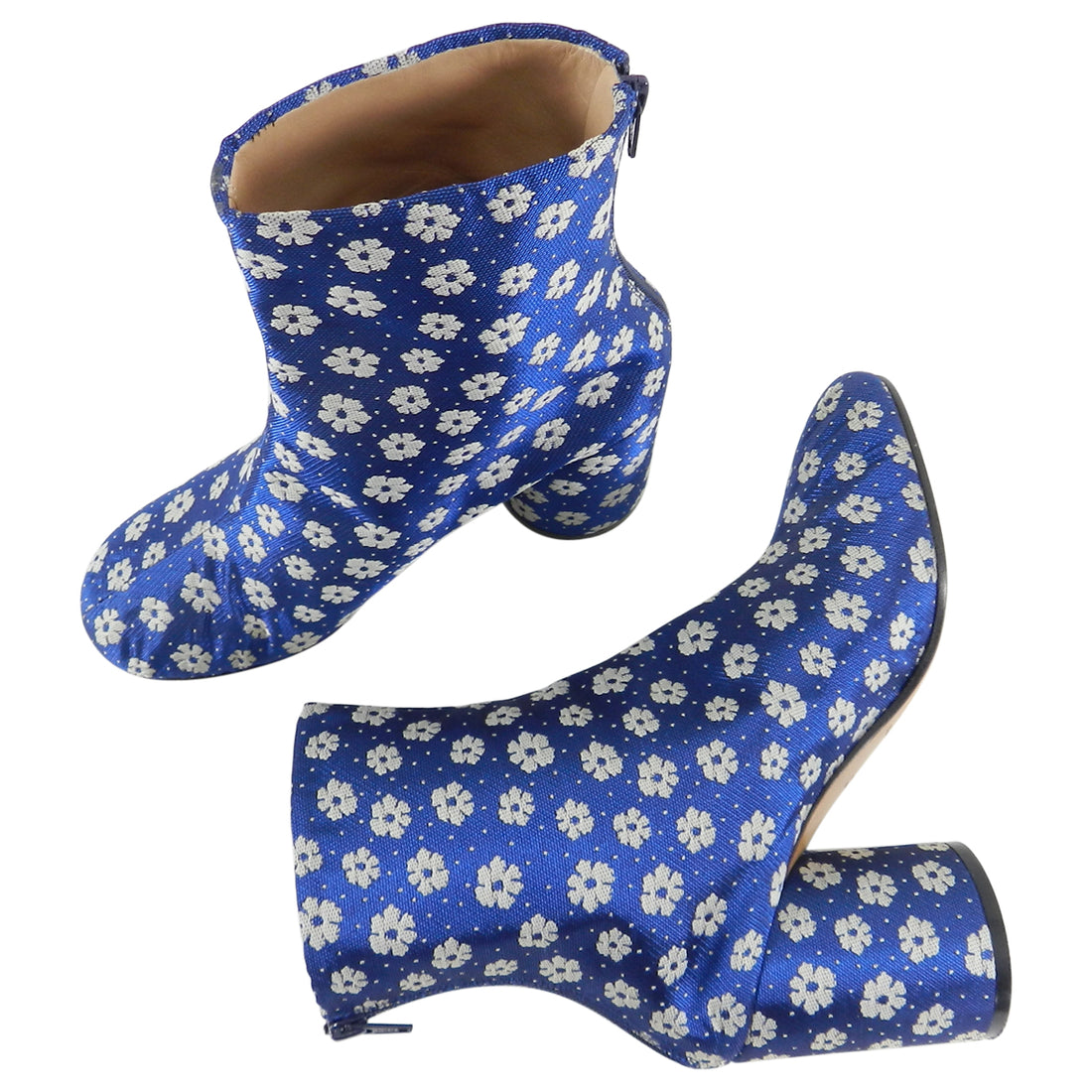 Maison Margiela Blue Fabric Brocade Floral Ankle Boots - 37