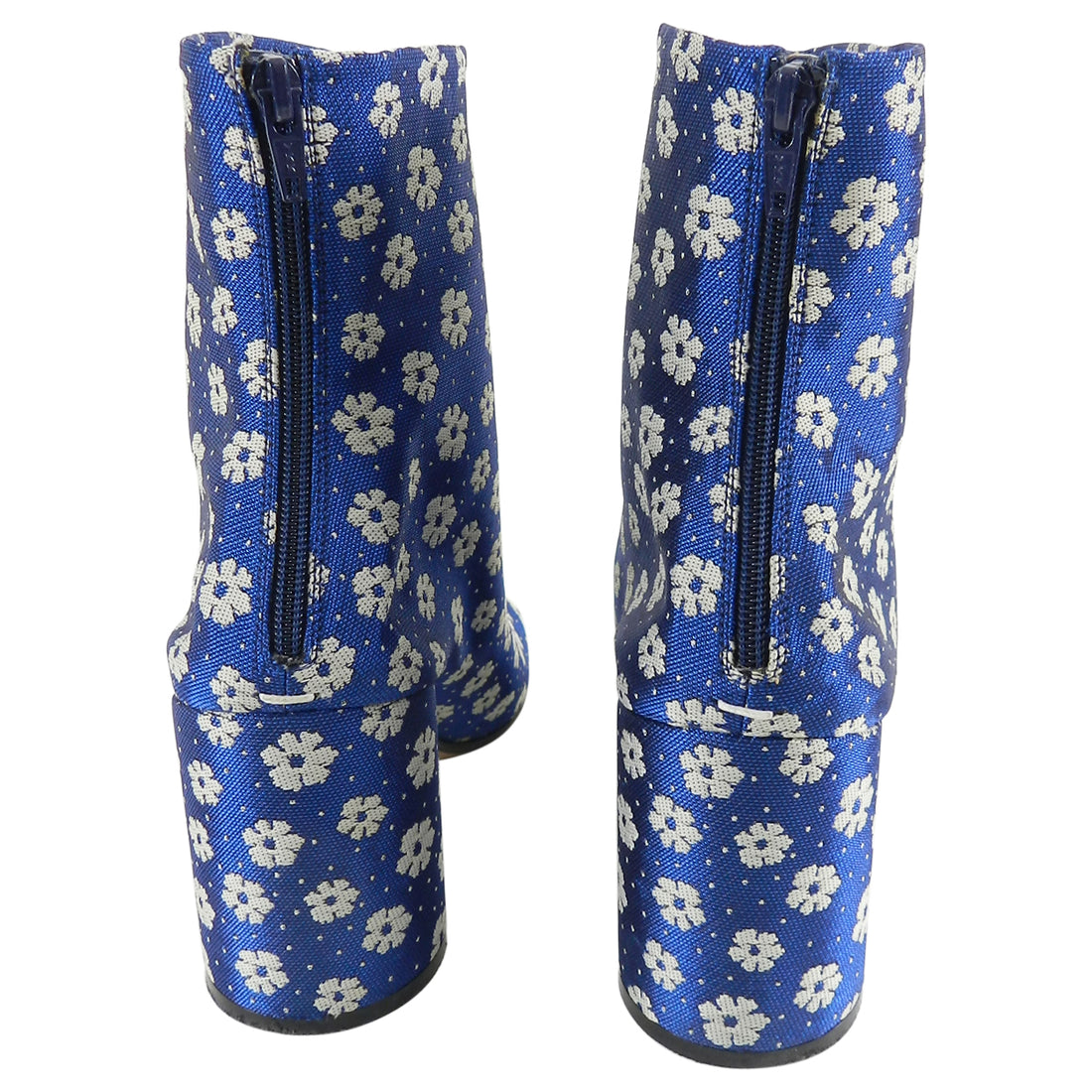 Maison Margiela Blue Fabric Brocade Floral Ankle Boots - 37