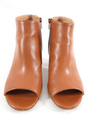 Maison Margiela Tan Brown Peep Toe Leather Booties - 37