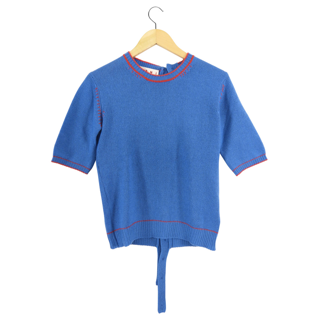 Marni Blue and Red Cashmere Short Sleeve Sweater - S